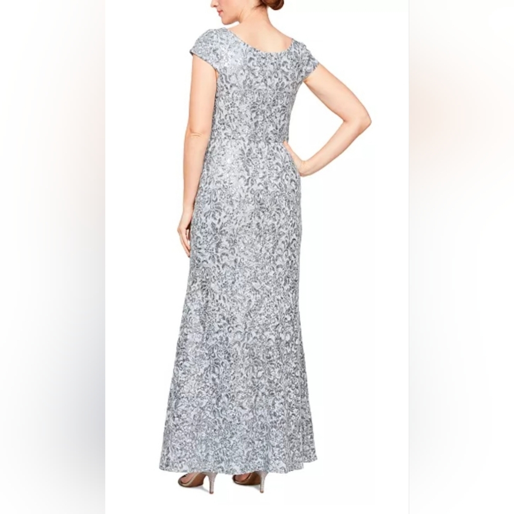 Alex Evenings Silver Patterned Maxi Dress - Picture 2 of 12